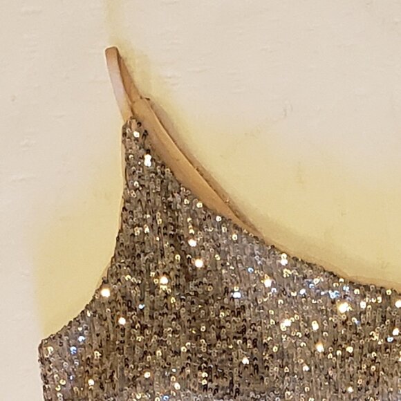 Xscape One Shoulder Silver Sequen Cocktail Evening Dress Size 6 - Picture 8 of 14